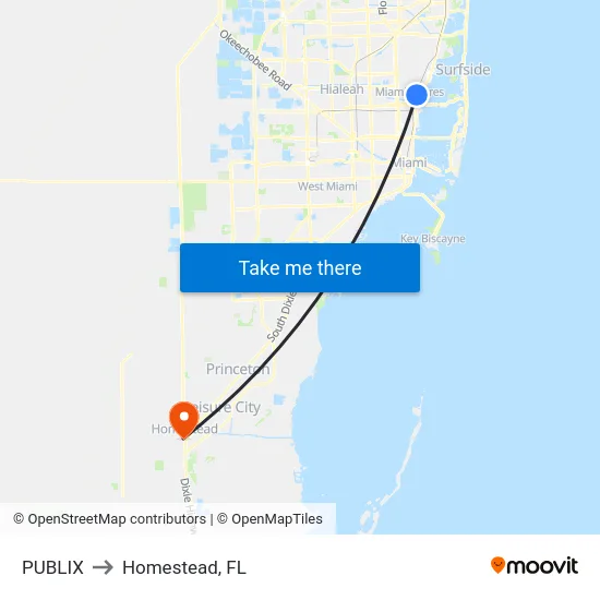 Publix to Homestead, FL map