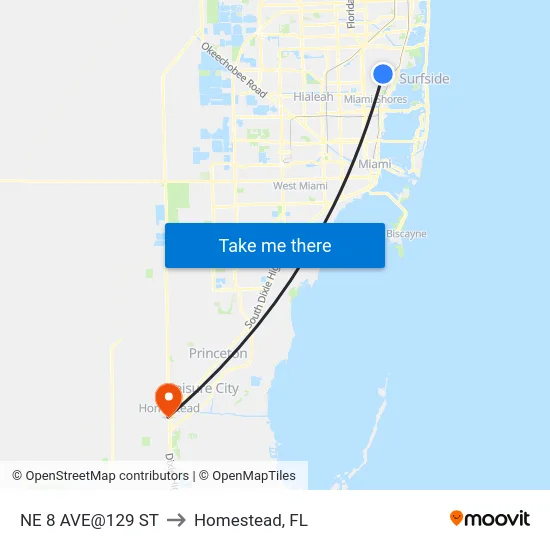 Ne 8 Ave@129 St to Homestead, FL map
