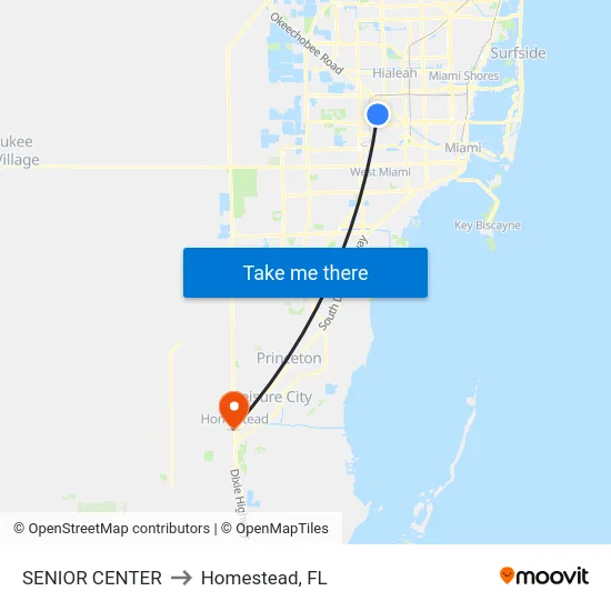 Senior Center to Homestead, FL map