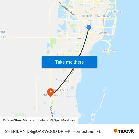 Sheridan Dr@oakwood Dr to Homestead, FL map