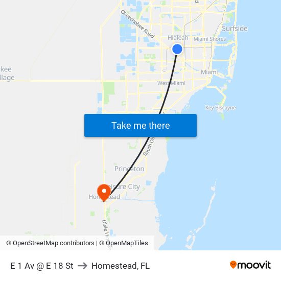 E 1 Av @ E 18 St to Homestead, FL map