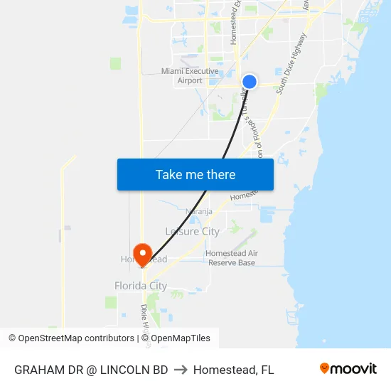 Graham Dr @ Lincoln Bd to Homestead, FL map