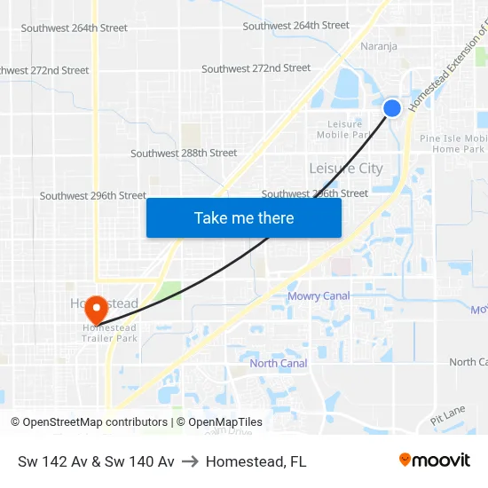 Sw 142 Av & Sw 140 Av to Homestead, FL map