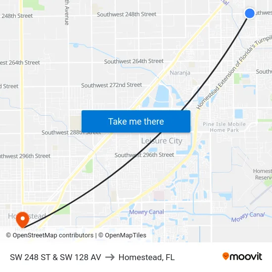 Sw 248 St & Sw 128 Av to Homestead, FL map