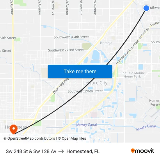 Sw 248 St & Sw 128 Av to Homestead, FL map