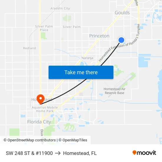 Sw 248 St & #11900 to Homestead, FL map