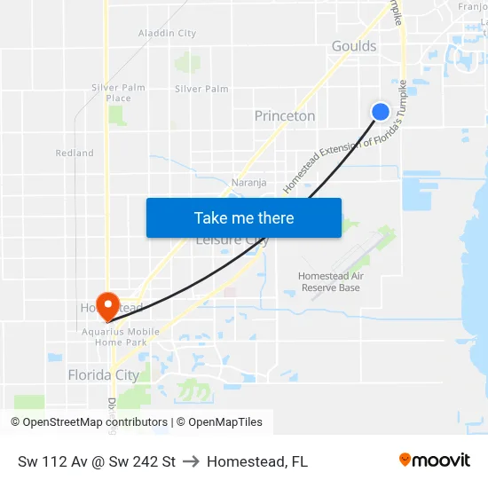 Sw 112 Av @ Sw 242 St to Homestead, FL map