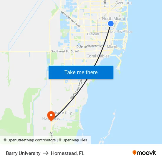 Barry University to Homestead, FL map