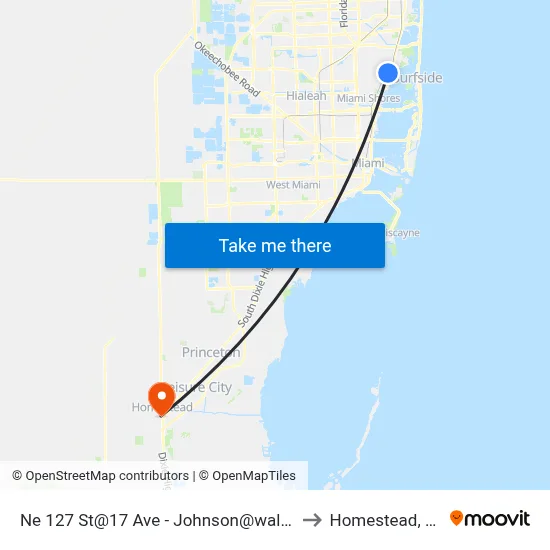 Ne 127 St@17 Ave - Johnson@wales to Homestead, FL map