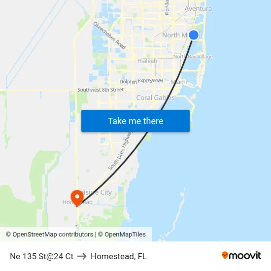 Ne 135 St@24 Ct to Homestead, FL map