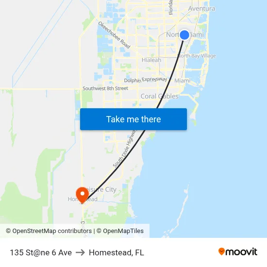 135 St@ne 6 Ave to Homestead, FL map