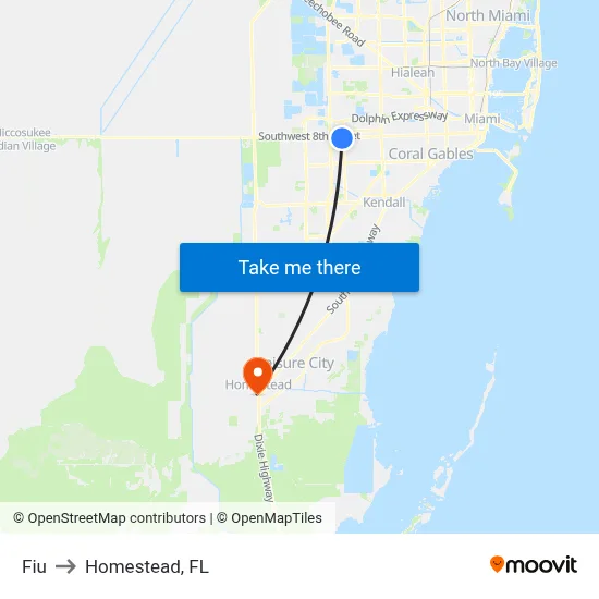 Fiu to Homestead, FL map