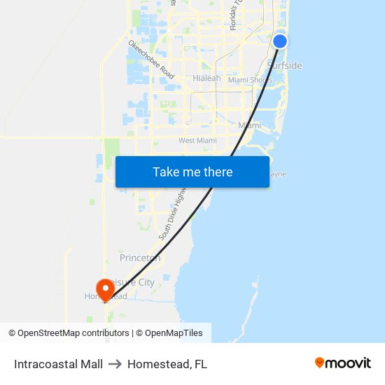 Intracoastal Mall to Homestead, FL map