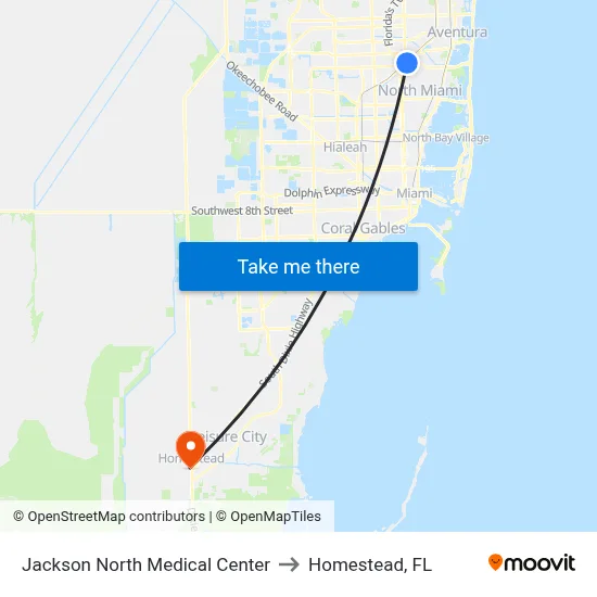 Jackson North Medical Center to Homestead, FL map