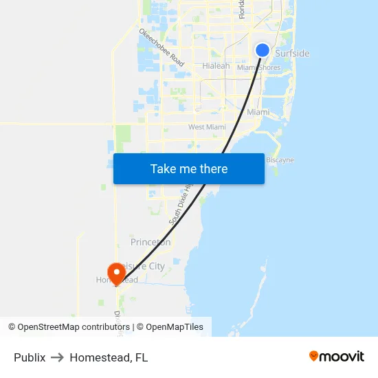 Publix to Homestead, FL map