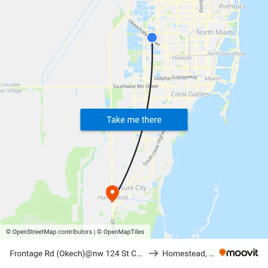Frontage Rd (Okech)@nw 124 St Court to Homestead, FL map
