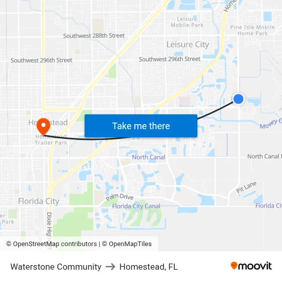 Waterstone Community to Homestead, FL map
