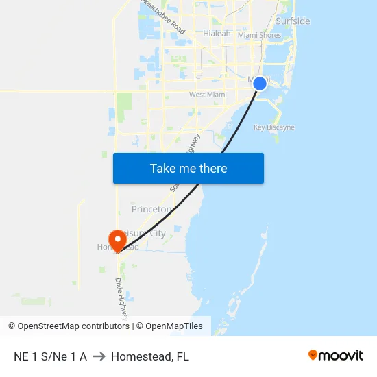 NE 1 S/Ne 1 A to Homestead, FL map