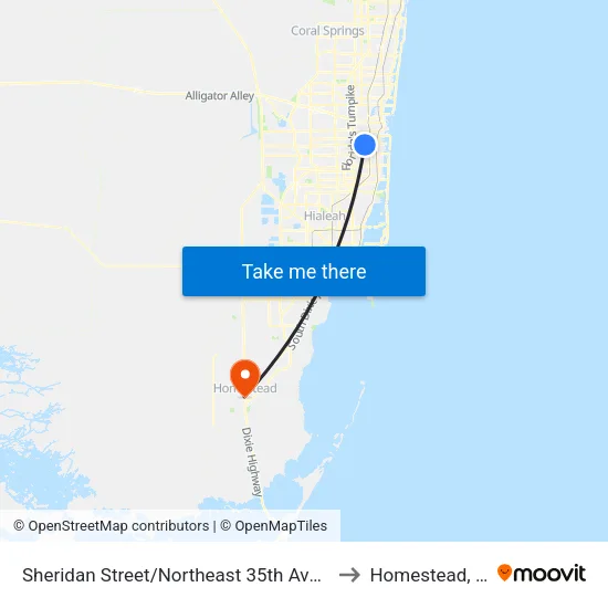 Sheridan Street/Northeast 35th Avenue to Homestead, FL map