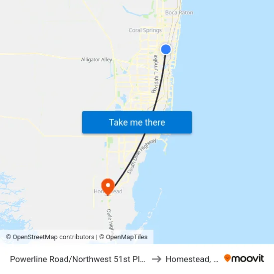 Powerline Road/Northwest 51st Place to Homestead, FL map