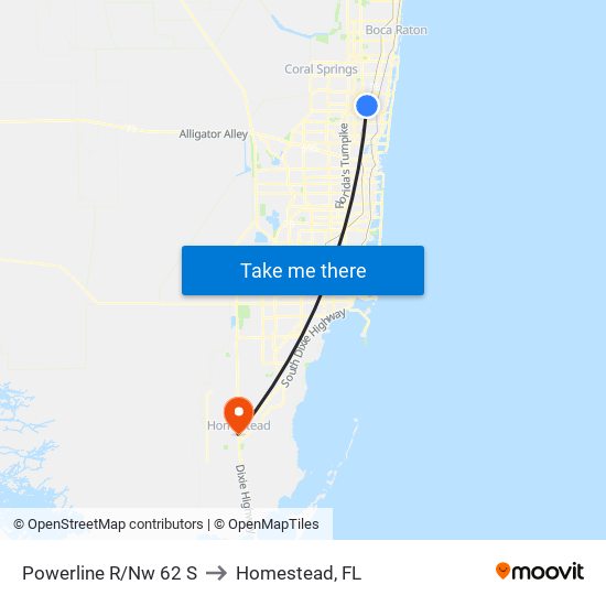 Powerline R/Nw 62 S to Homestead, FL map