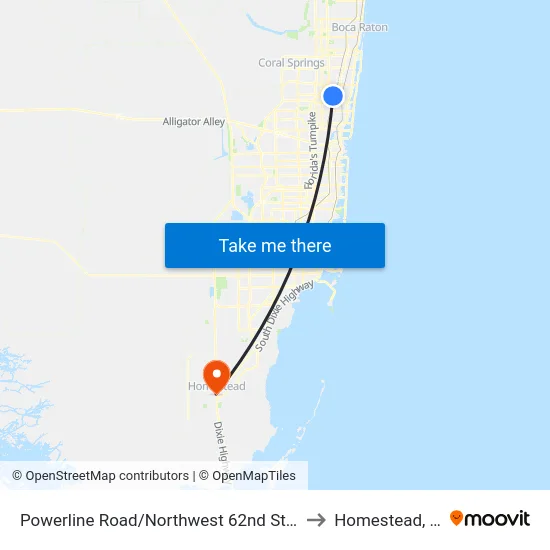 Powerline Road/Northwest 62nd Street to Homestead, FL map