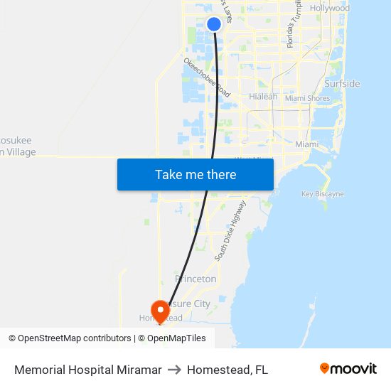 Memorial Hospital Miramar to Homestead, FL map