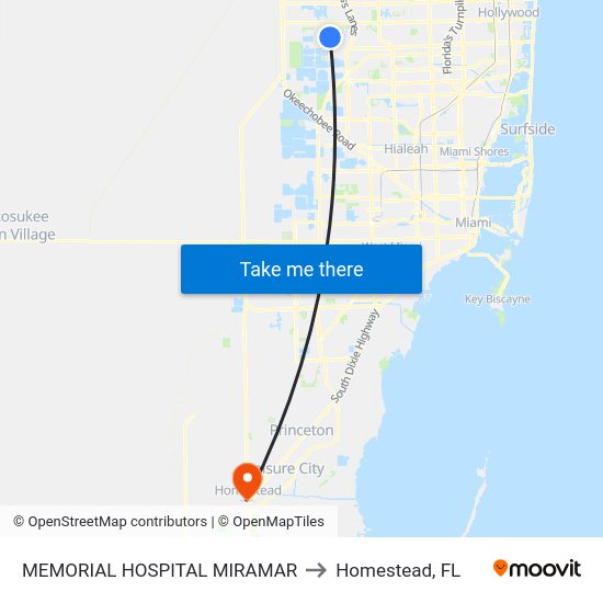 Memorial Hospital Miramar to Homestead, FL map