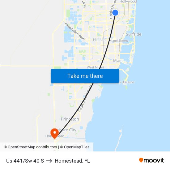Us 441/Sw 40 S to Homestead, FL map