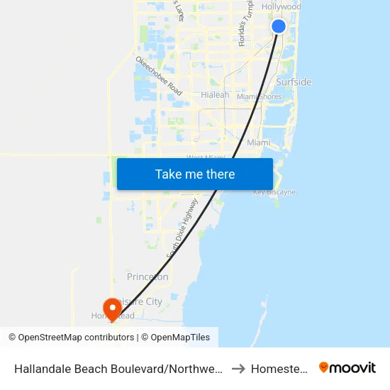Hallandale Beach Boulevard/Northwest 7th Avenue to Homestead, FL map