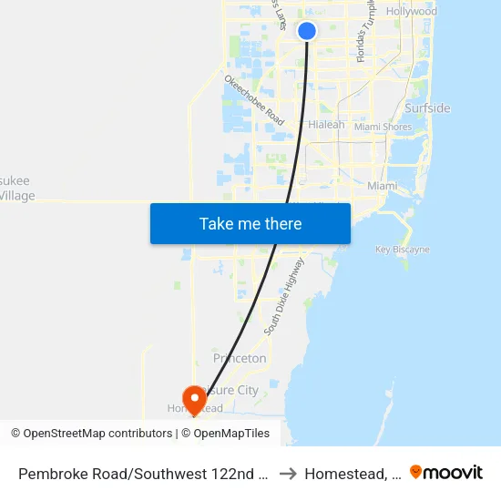 Pembroke Road/Southwest 122nd Way to Homestead, FL map