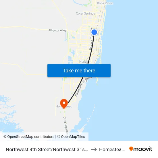 Northwest 4th Street/Northwest 31st Avenue to Homestead, FL map