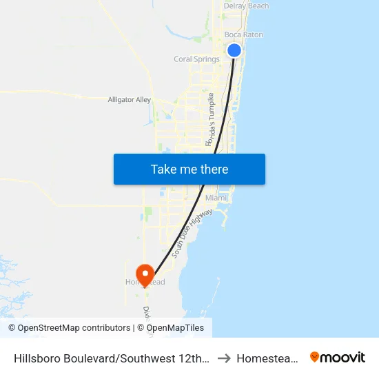 Hillsboro Boulevard/Southwest 12th Avenue to Homestead, FL map