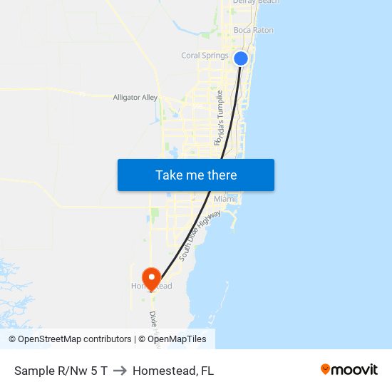 Sample R/Nw 5 T to Homestead, FL map