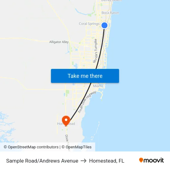 Sample Road/Andrews Avenue to Homestead, FL map