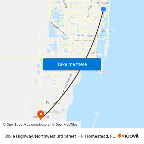 Dixie Highway/Northwest 3rd Street to Homestead, FL map