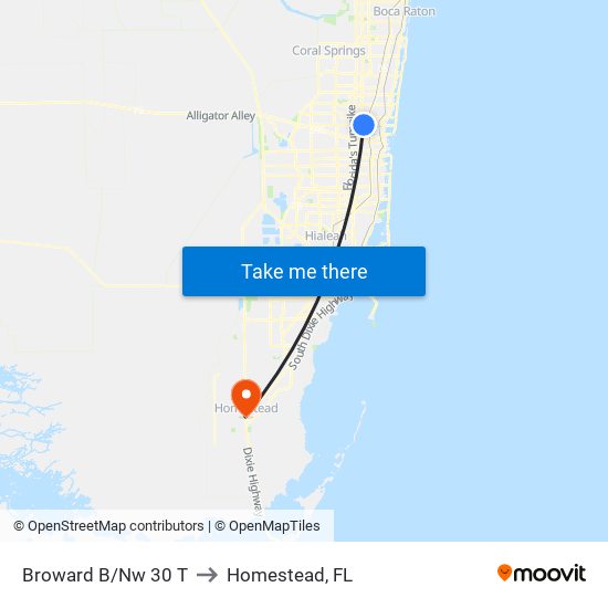 Broward B/Nw 30 T to Homestead, FL map
