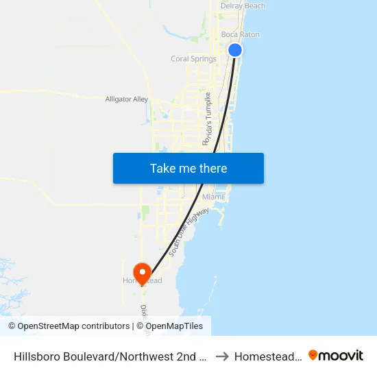 Hillsboro Boulevard/Northwest 2nd Avenue to Homestead, FL map