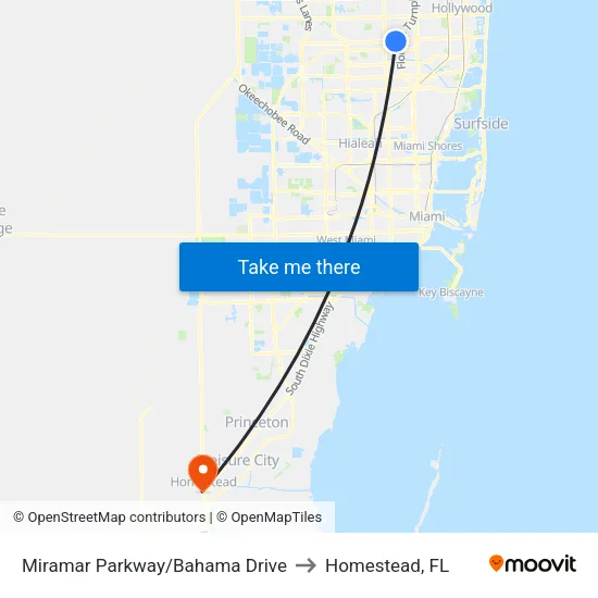 Miramar Parkway/Bahama Drive to Homestead, FL map
