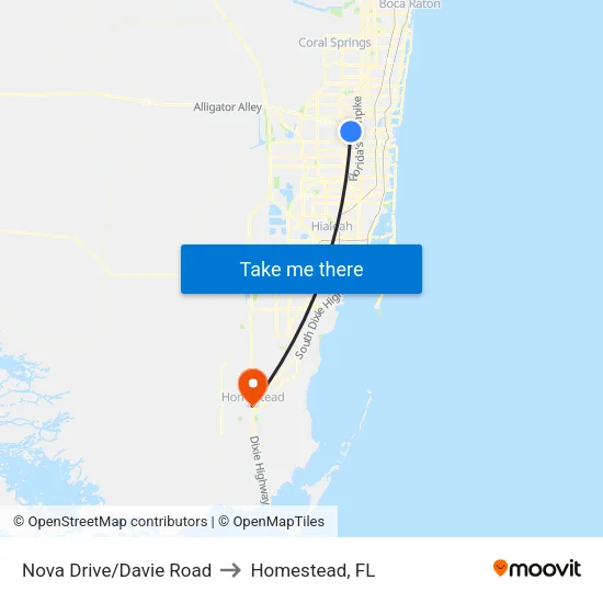 Nova Drive/Davie Road to Homestead, FL map