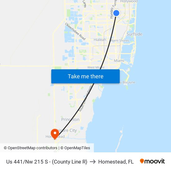 Us 441/Nw 215 S - (County Line R) to Homestead, FL map