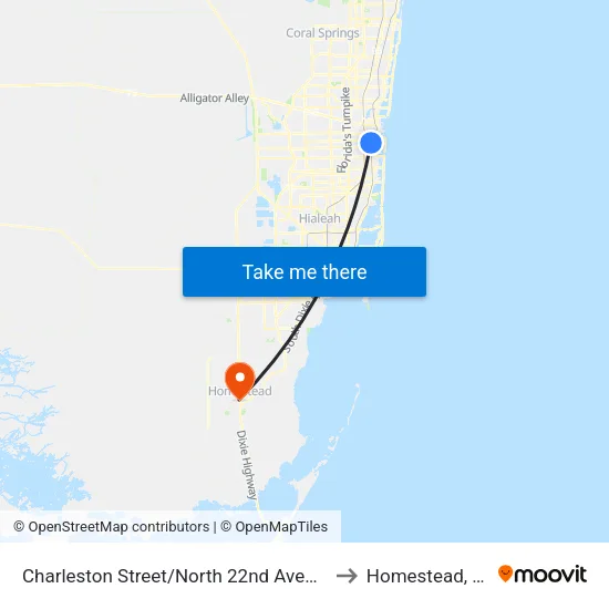 Charleston Street/North 22nd Avenue to Homestead, FL map