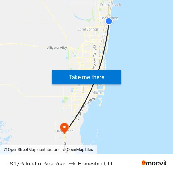 US 1/Palmetto Park Road to Homestead, FL map