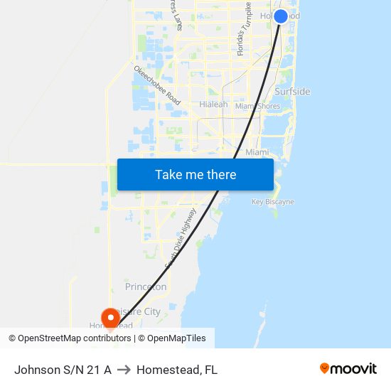 Johnson S/N 21 A to Homestead, FL map