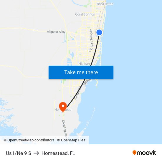 Us1/Ne 9 S to Homestead, FL map