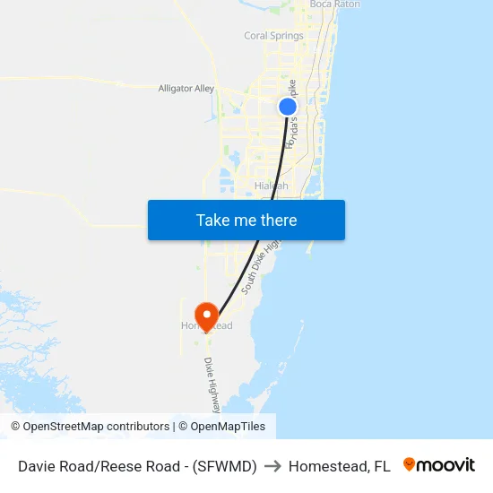 Davie Road/Reese Road - (SFWMD) to Homestead, FL map