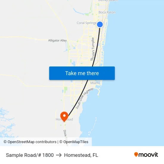 Sample Road/# 1800 to Homestead, FL map