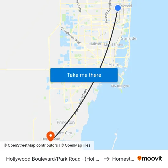 Hollywood Boulevard/Park Road - (Hollywood Hills Park & Ride) to Homestead, FL map