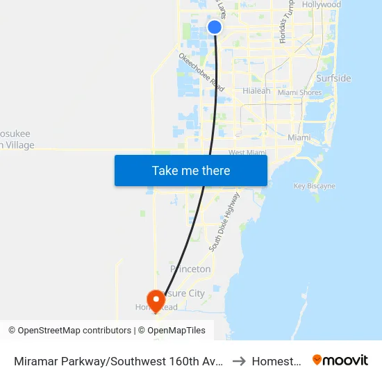 Miramar Parkway/Southwest 160th Avenue - (Dykes Road) to Homestead, FL map