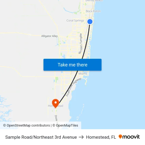 Sample Road/Northeast 3rd Avenue to Homestead, FL map
